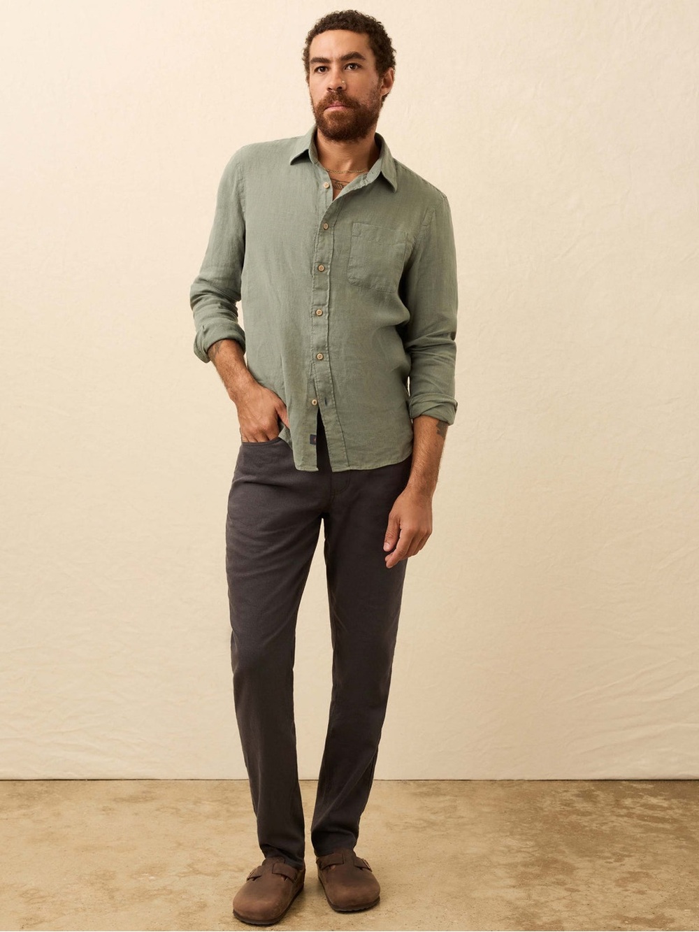 Faherty Laguna Linen Shirt Valley Sage S